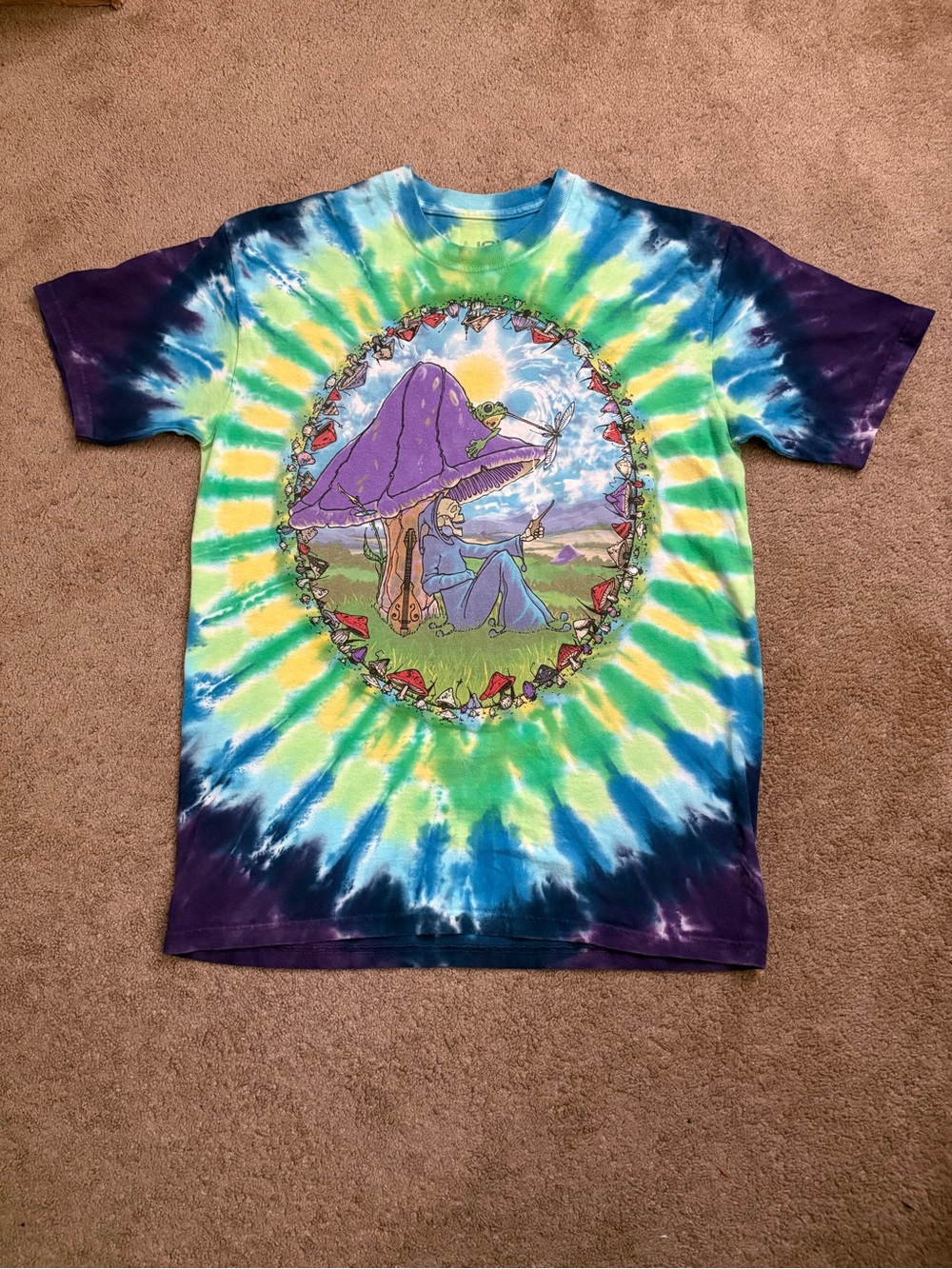 Liquid Blue Mushroom Haven Mens M Short Sleeve Tie Dye Fantasy Shirt DOUBLESIDED